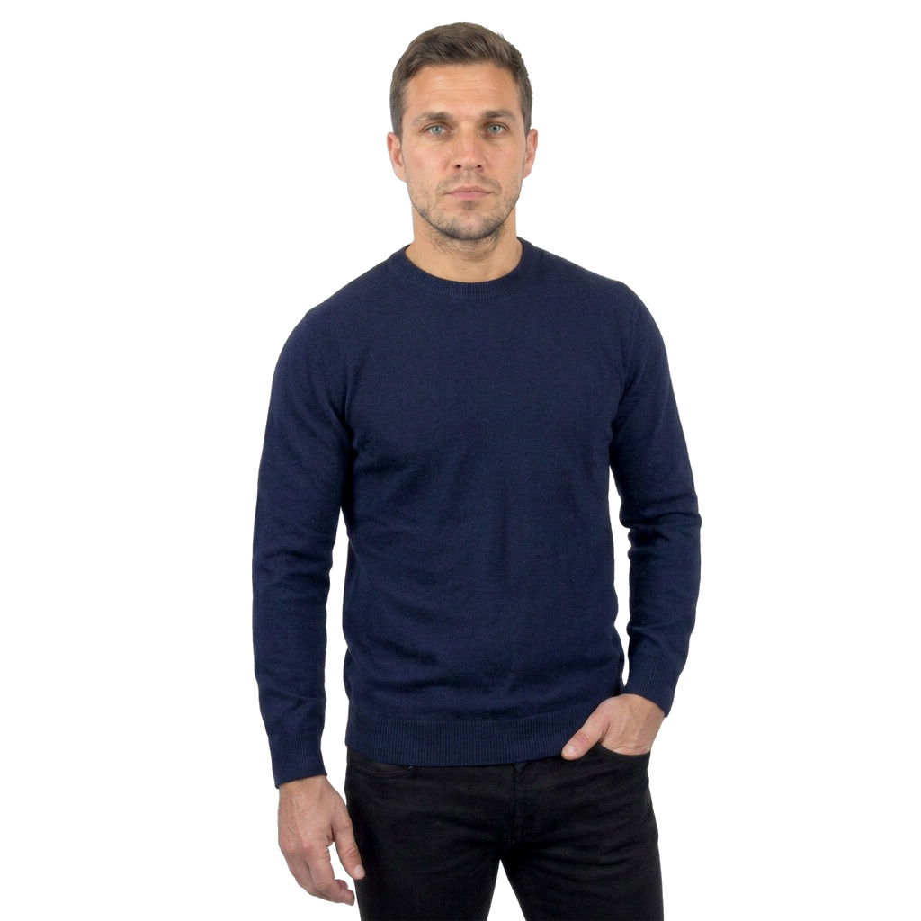 Men's 100% merino wool crewneck, colour Blue, view 4 | Dalle Piane Cashmere
