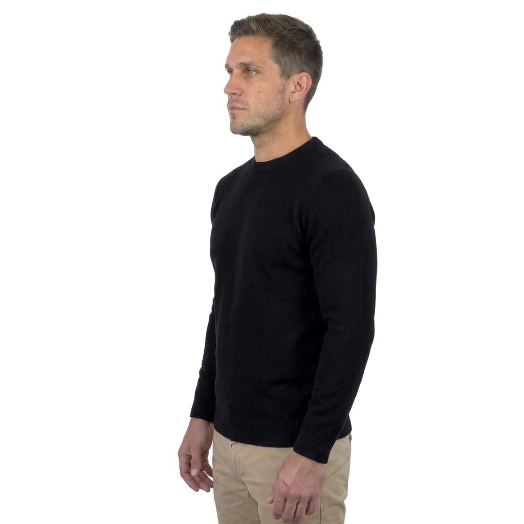 Men's 100% merino wool crewneck, colour Black, view 2 | Dalle Piane Cashmere