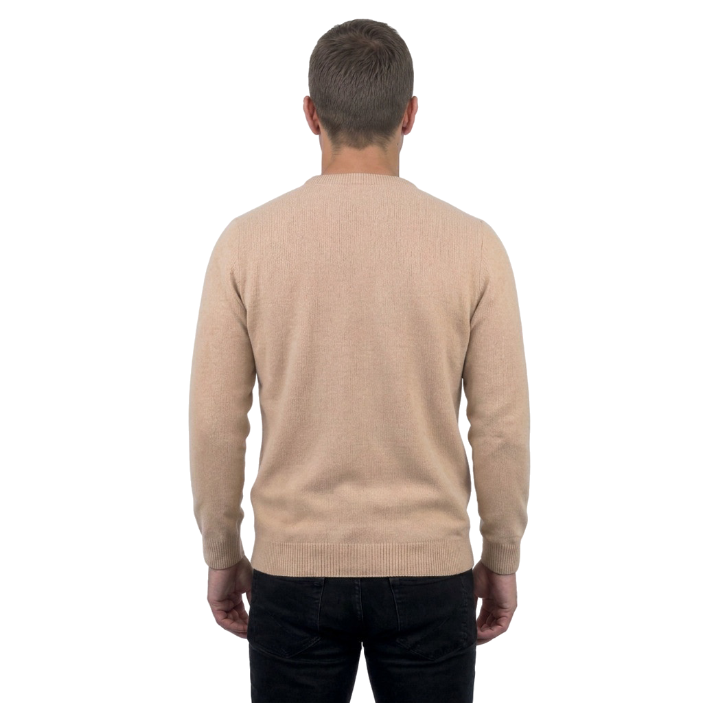 Men's 100% merino wool crewneck, colour Beige, view 4 | Dalle Piane Cashmere