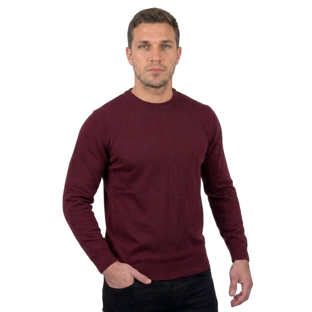 Men's 100% merino wool crewneck, colour Bordeaux, view 2 | Dalle Piane Cashmere