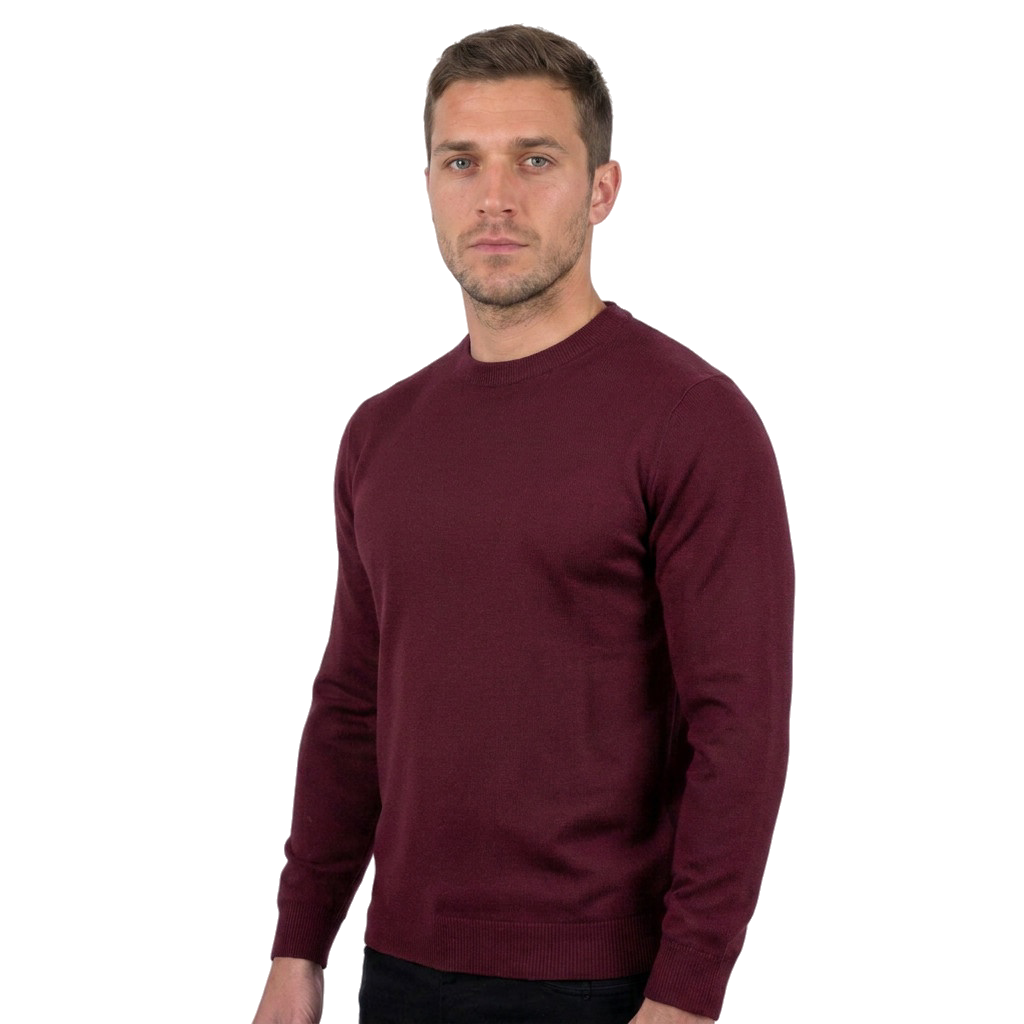Men's 100% merino wool crewneck, colour Bordeaux, view 3 | Dalle Piane Cashmere