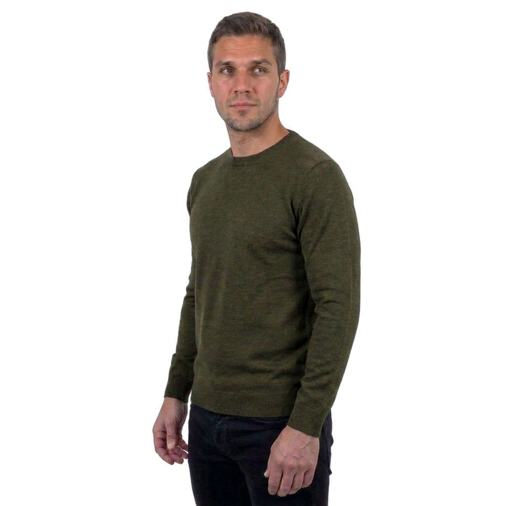 Men's 100% merino wool crewneck, colour Green, view 2 | Dalle Piane Cashmere