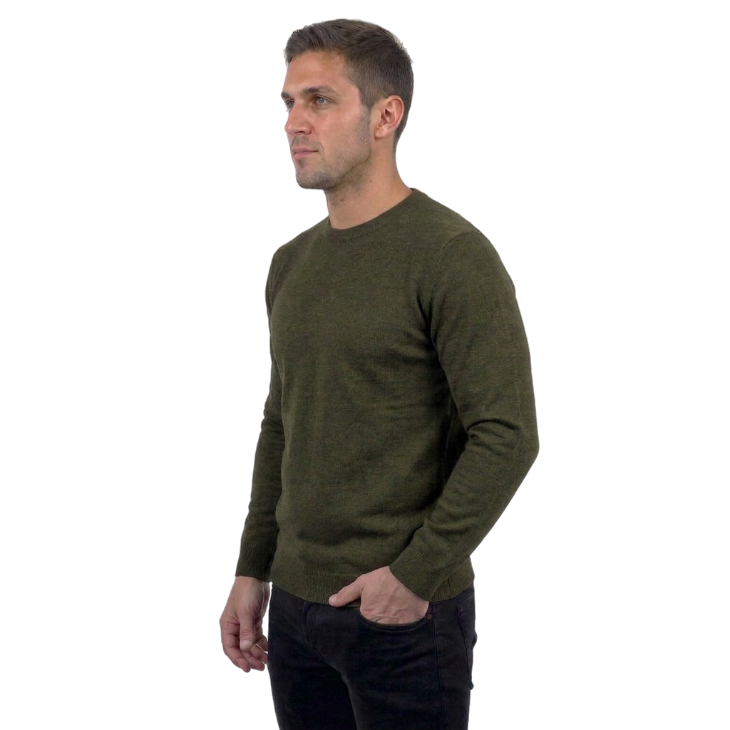 Men's 100% merino wool crewneck, colour Green, view 3 | Dalle Piane Cashmere