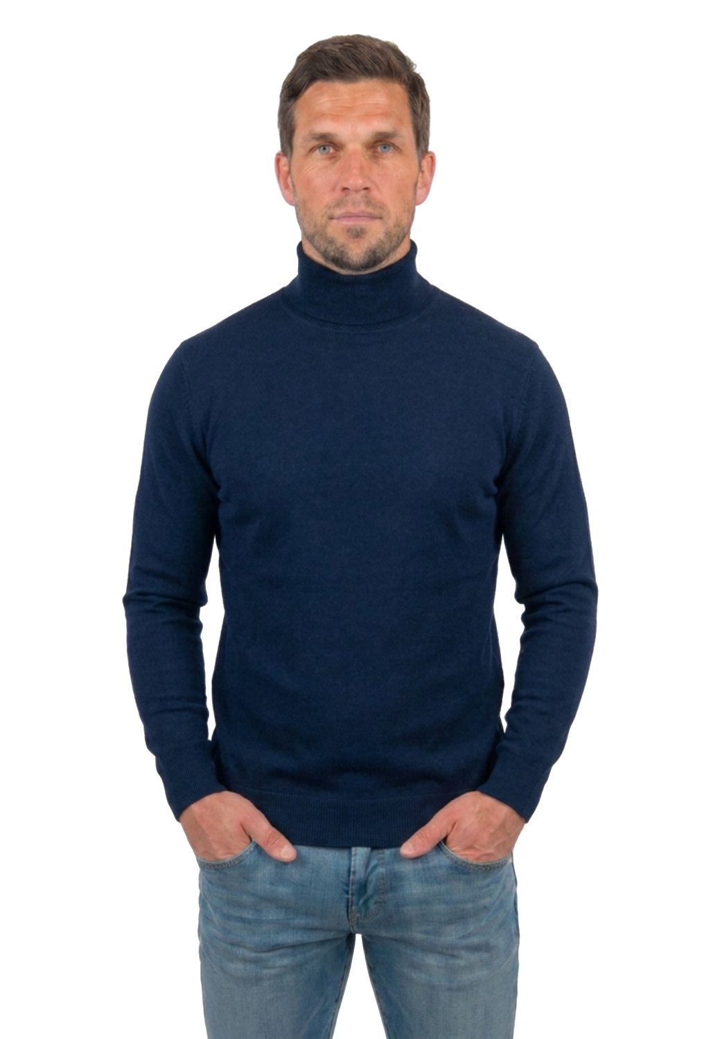 Men's 100% merino wool turtleneck, colour Blue | Dalle Piane Cashmere
