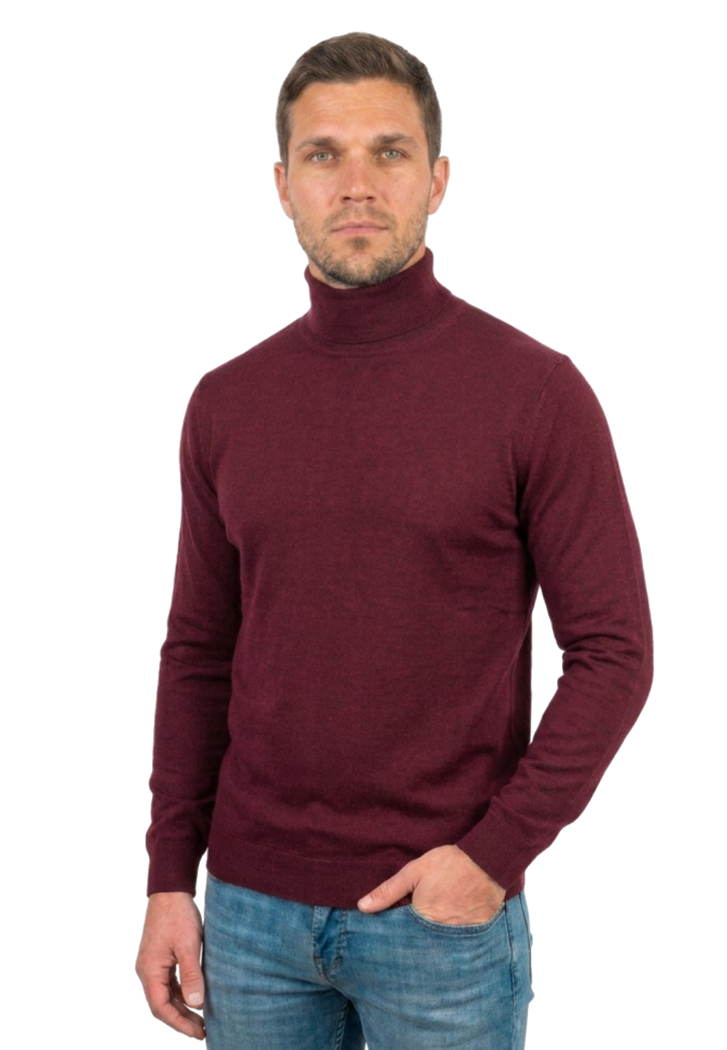 Men's 100% merino wool turtleneck, colour Bordeaux, view 2 | Dalle Piane Cashmere