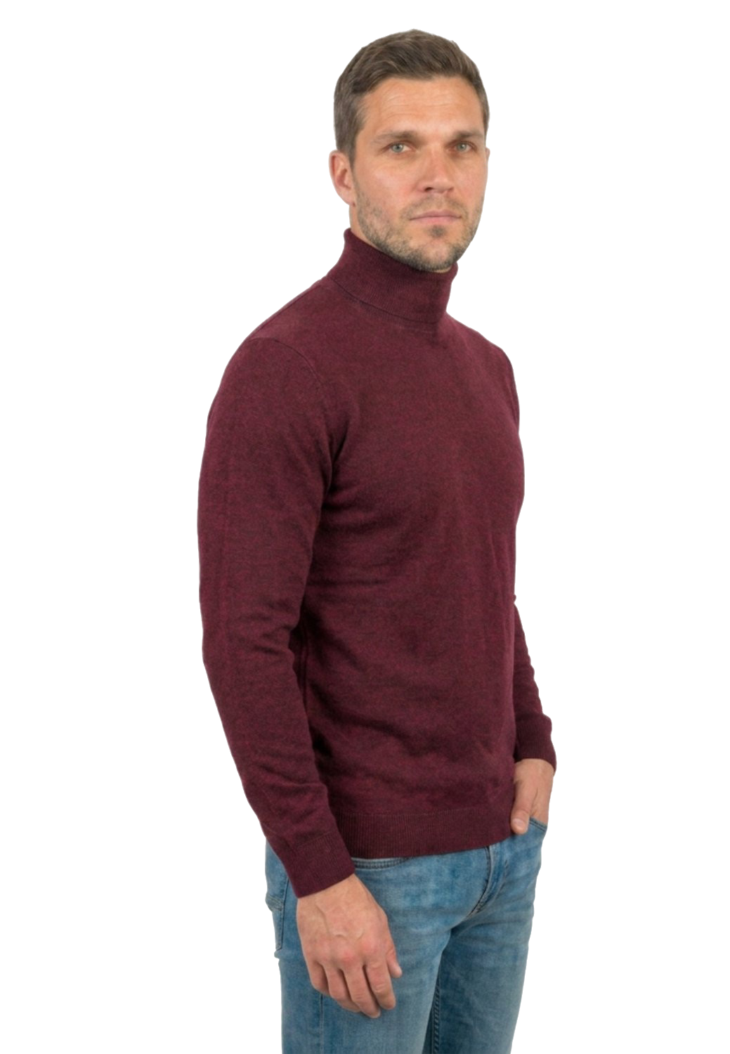 Men's 100% merino wool turtleneck, colour Bordeaux, view 3 | Dalle Piane Cashmere
