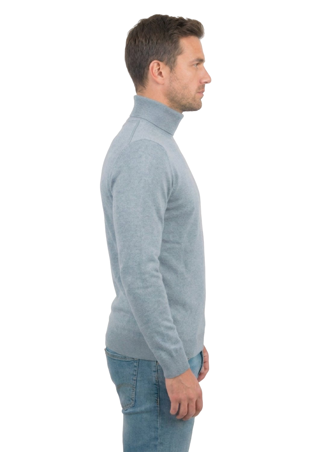 Men's 100% merino wool turtleneck, colour Grey, view 3 | Dalle Piane Cashmere
