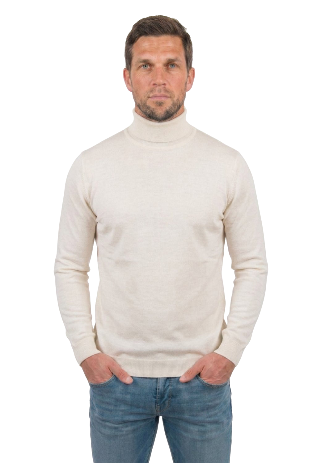 Men's 100% merino wool turtleneck, colour Cream | Dalle Piane Cashmere
