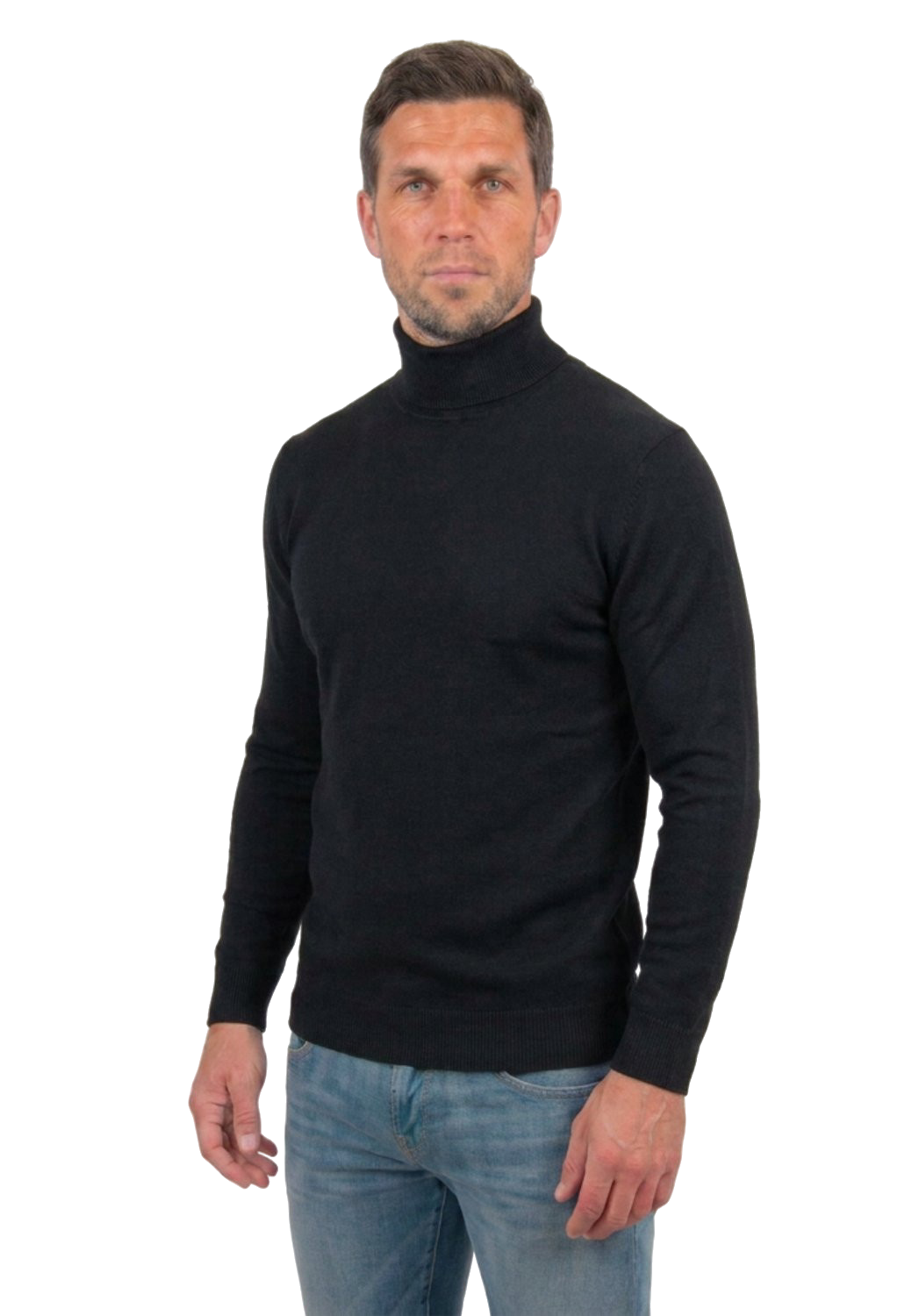 Men's 100% merino wool turtleneck, colour Black, view 2 | Dalle Piane Cashmere