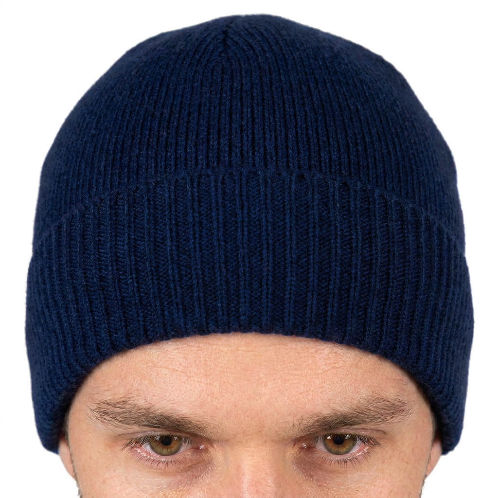 Men's plain-knit 100% cashmere beanie, colour Blue, view 4 | Dalle Piane Cashmere