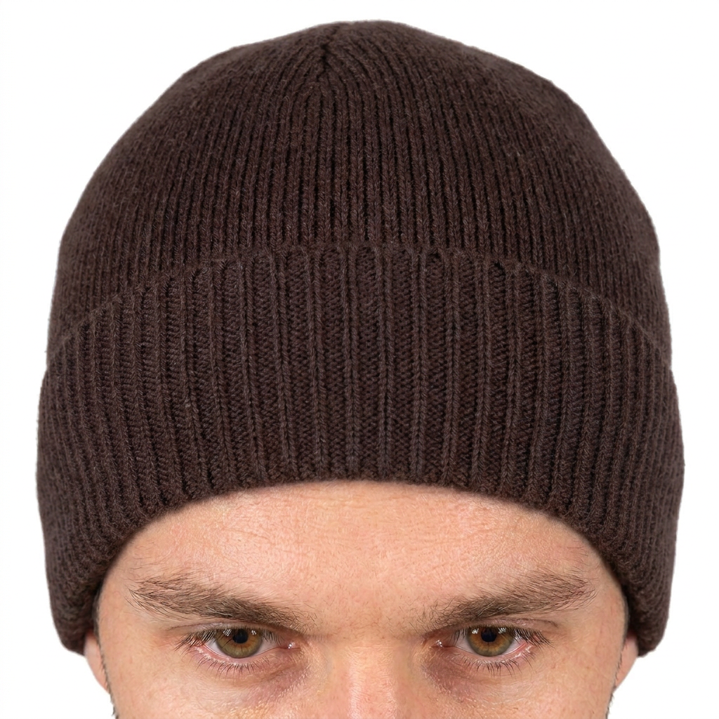 Men's plain-knit 100% cashmere beanie, colour Brown, view 3 | Dalle Piane Cashmere