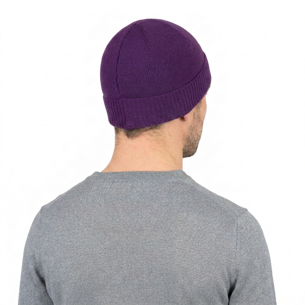 Men's plain-knit 100% cashmere beanie, colour Purple | Dalle Piane Cashmere