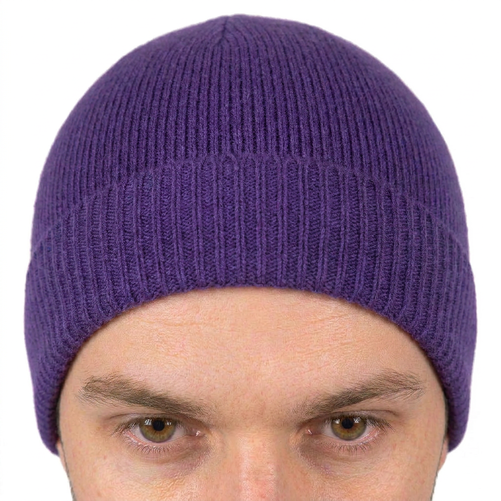 Men's plain-knit 100% cashmere beanie, colour Purple, view 4 | Dalle Piane Cashmere