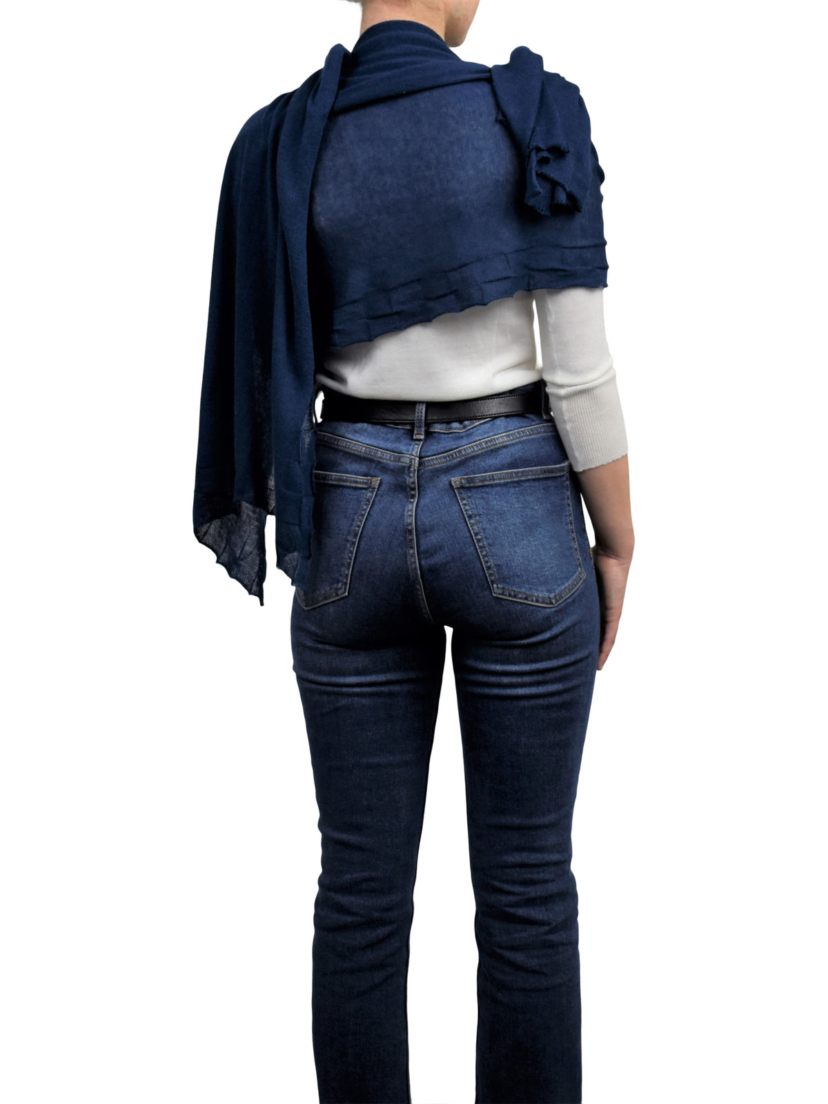 Women's cotton and cashmere wrap, colour Blue, view 3 | Dalle Piane Cashmere