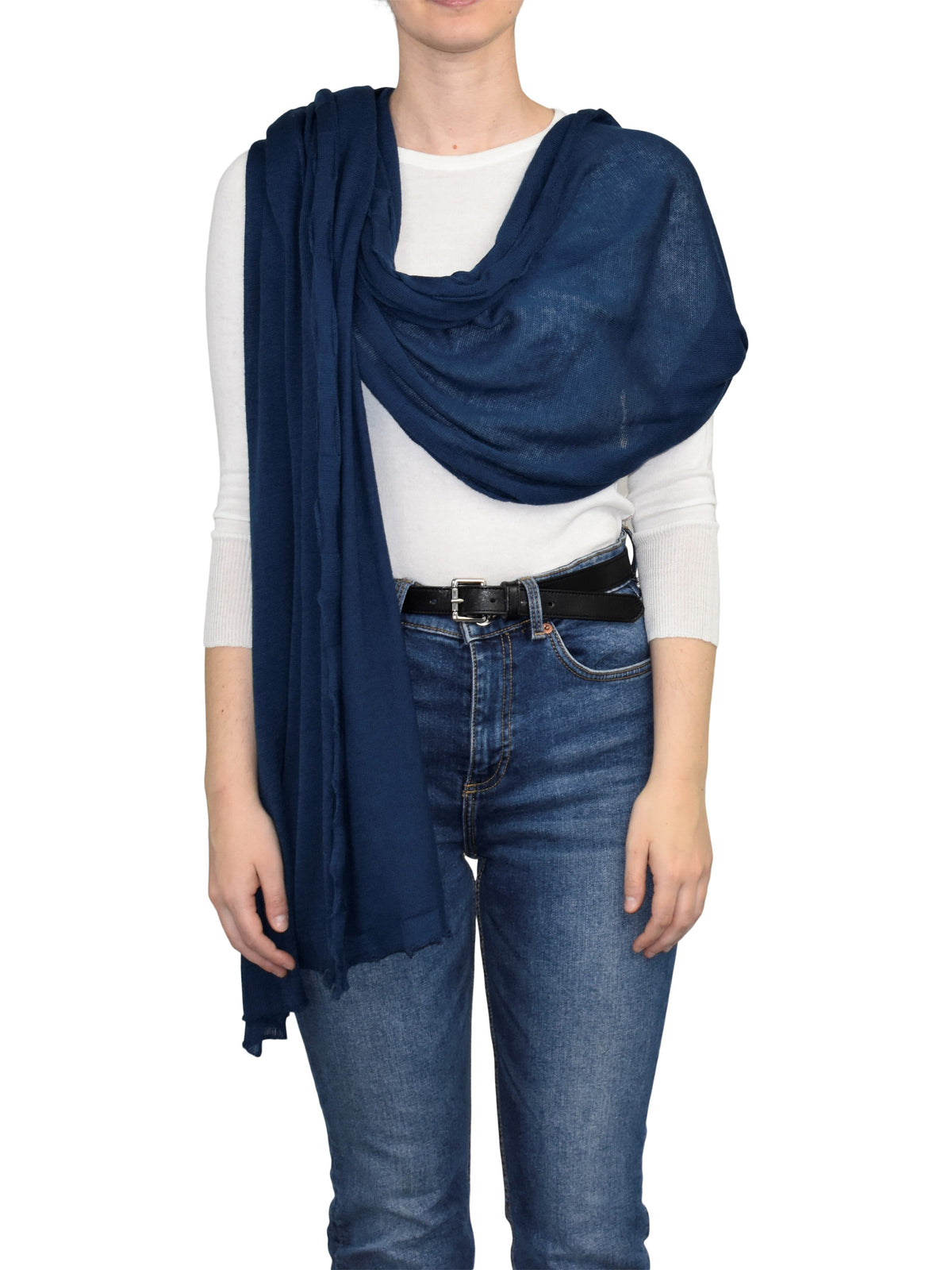 Women's cotton and cashmere wrap, colour Blue | Dalle Piane Cashmere