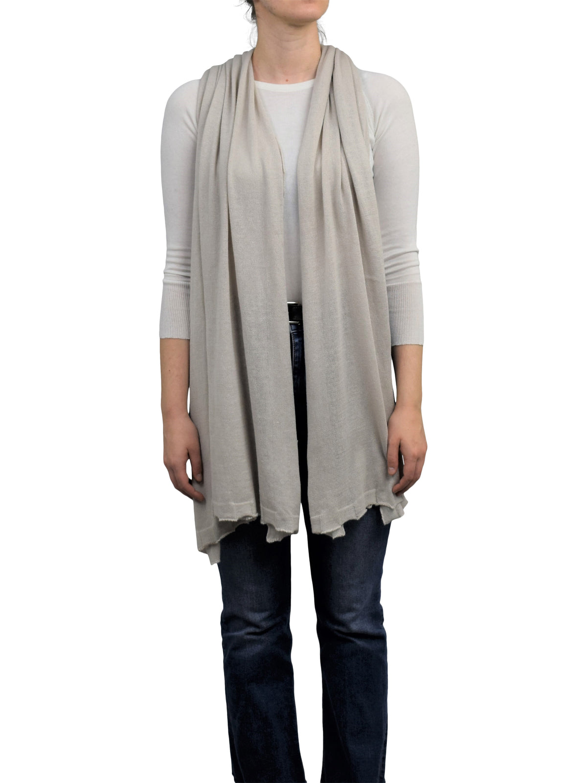 Women's cotton and cashmere wrap, colour Beige, view 3 | Dalle Piane Cashmere