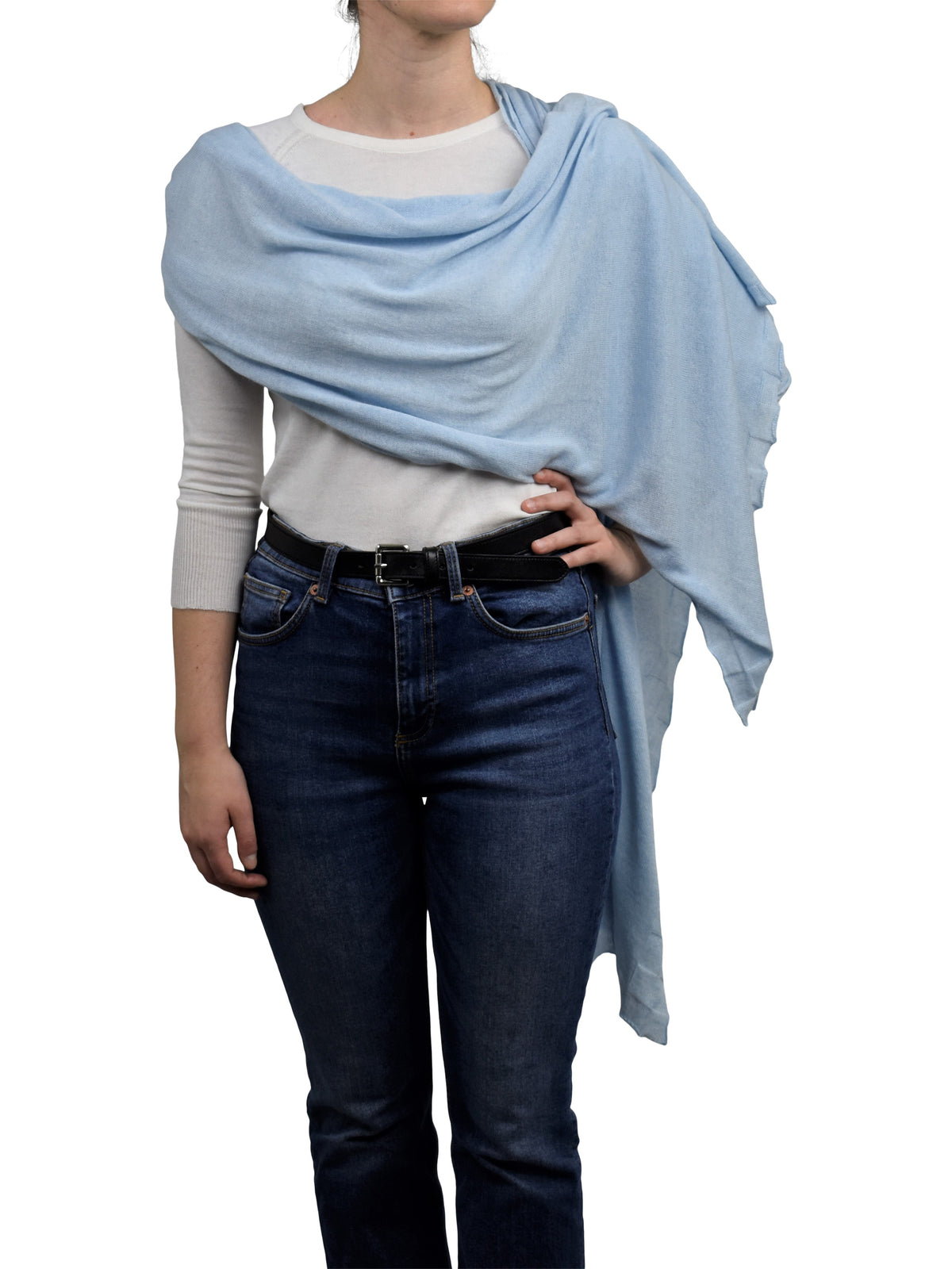 Women's cotton and cashmere wrap, colour Sky | Dalle Piane Cashmere