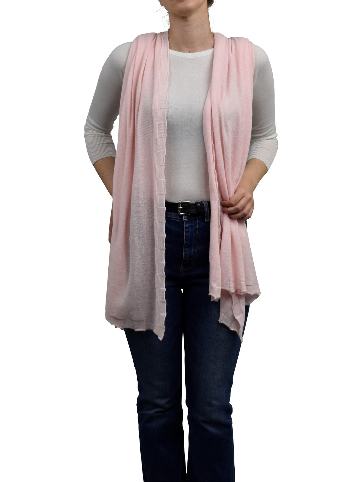 Women's cotton and cashmere wrap, colour Pink, view 4 | Dalle Piane Cashmere
