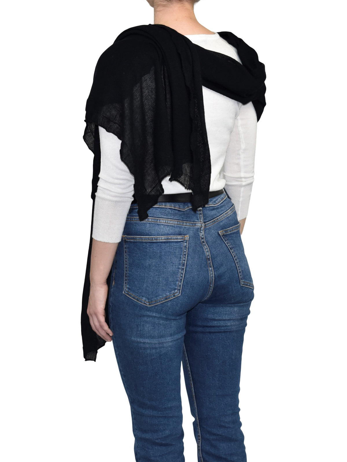 Women's cotton and cashmere wrap, colour Black, view 2 | Dalle Piane Cashmere