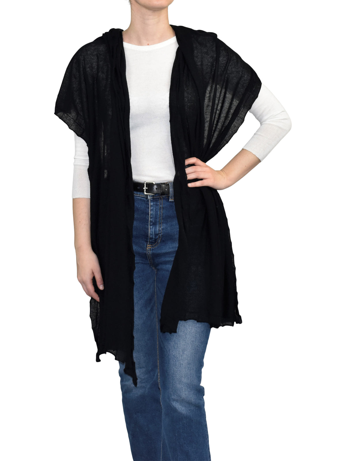 Women's cotton and cashmere wrap, colour Black | Dalle Piane Cashmere