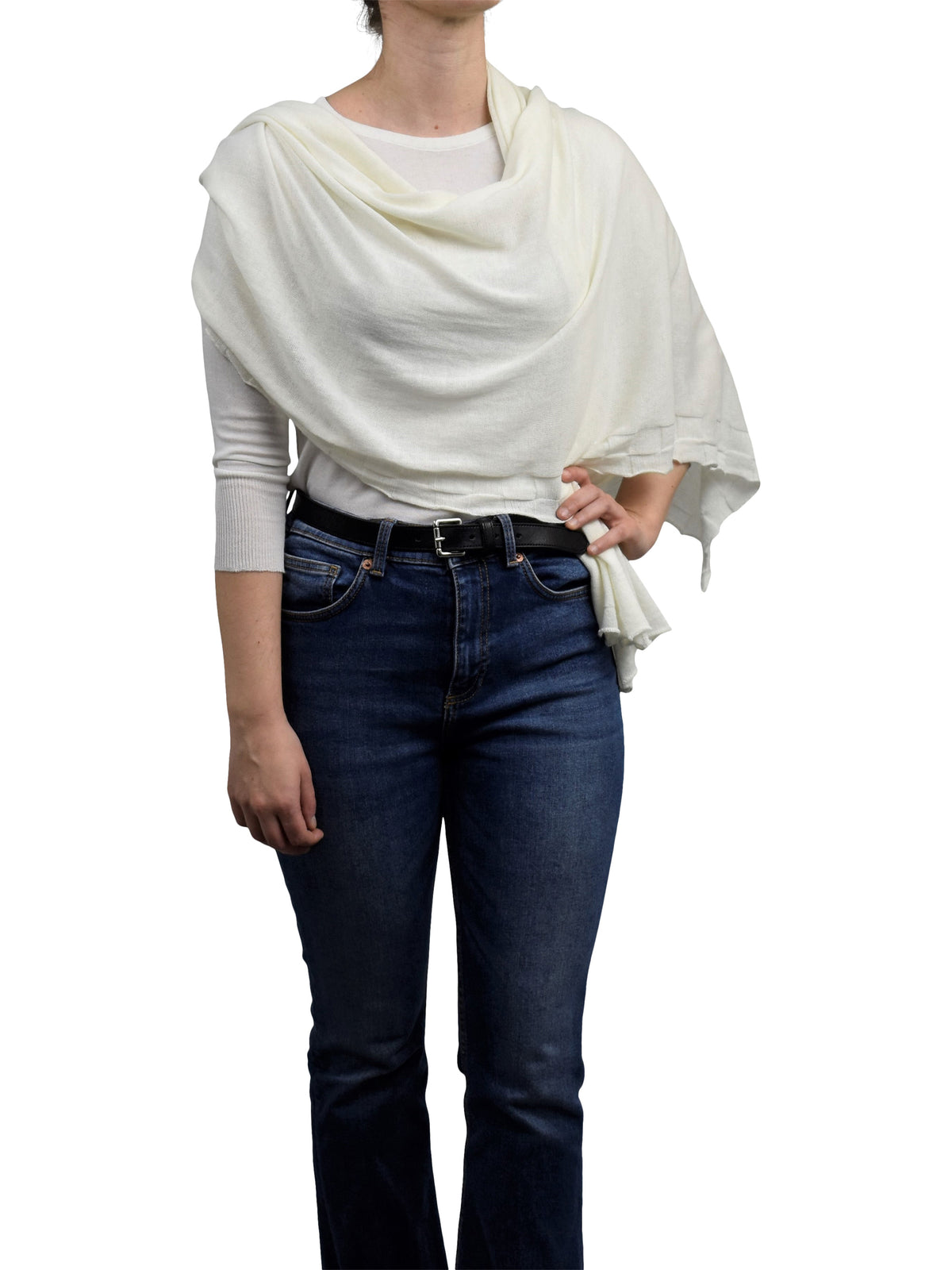 Women's cotton and cashmere wrap, colour Cream | Dalle Piane Cashmere