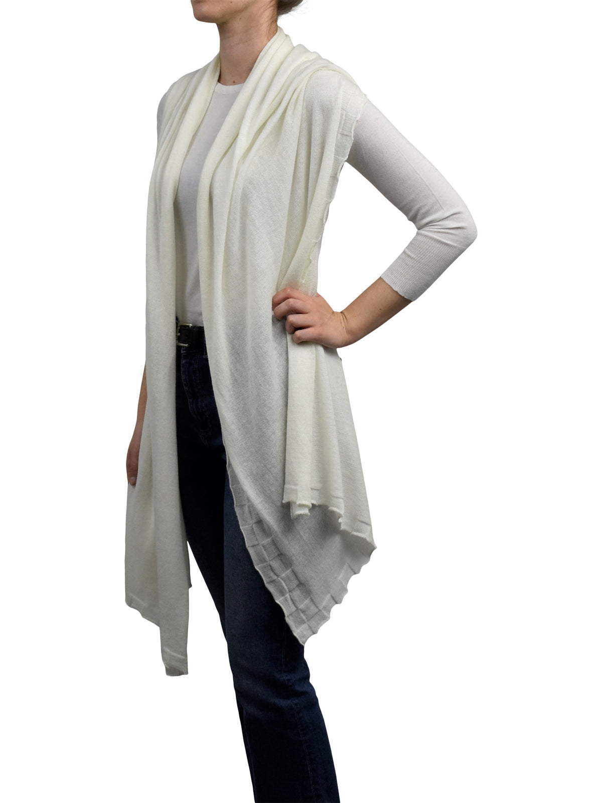 Women's cotton and cashmere wrap, colour Cream, view 3 | Dalle Piane Cashmere