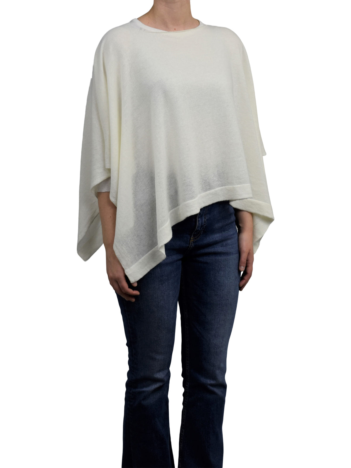 Cotton and cashmere poncho, colour Cream, view 2 | Dalle Piane Cashmere
