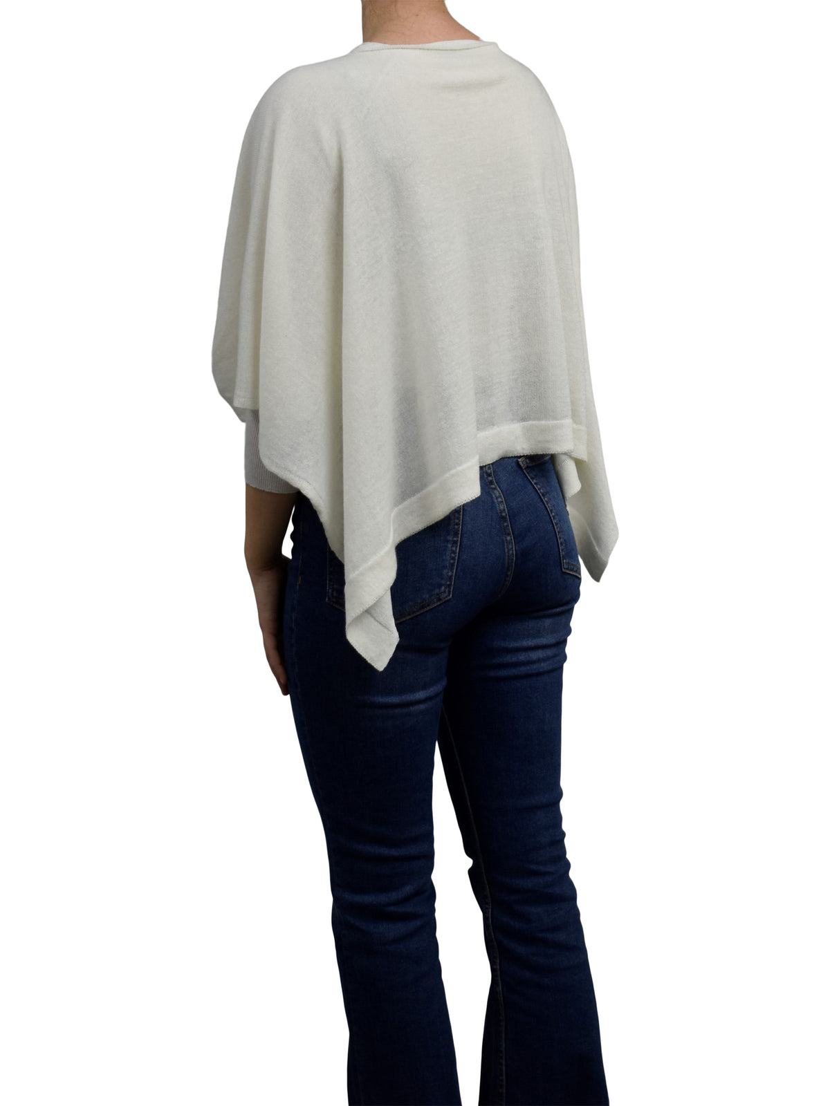 Cotton and cashmere poncho, colour Cream, view 4 | Dalle Piane Cashmere