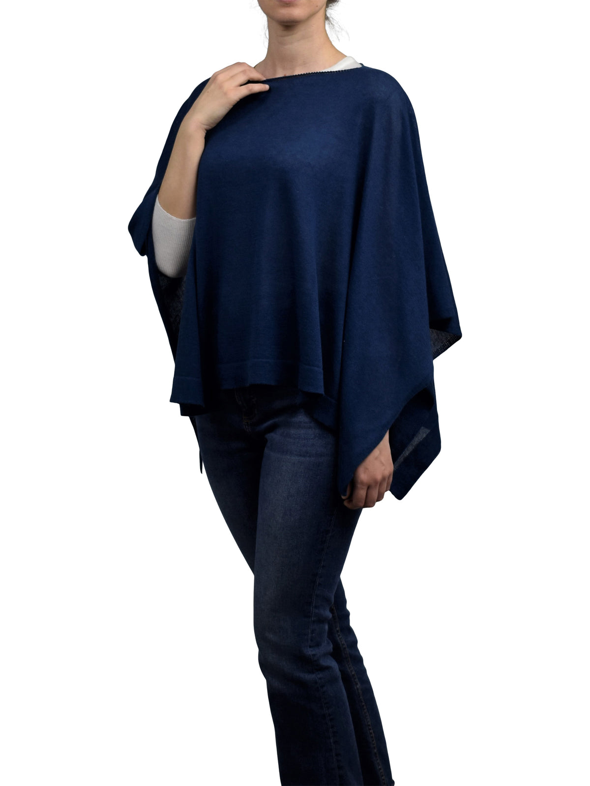 Cotton and cashmere poncho, colour Blue | Dalle Piane Cashmere