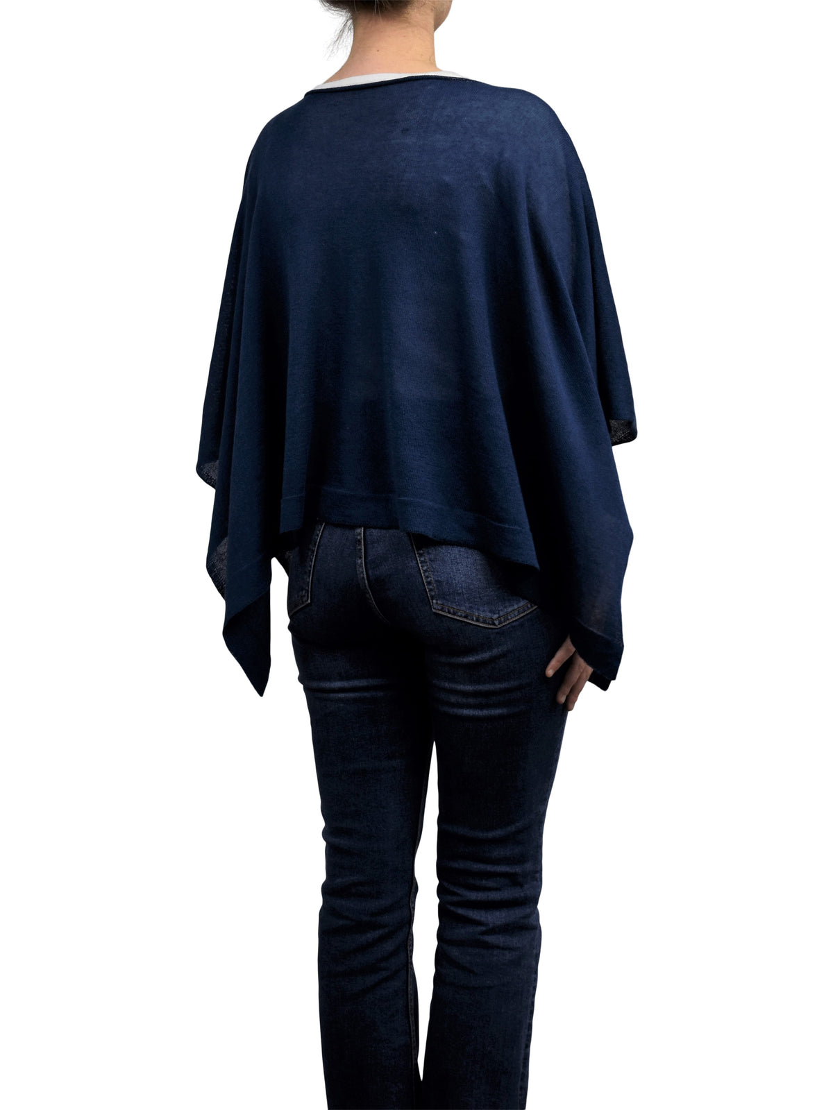 Cotton and cashmere poncho, colour Blue, view 4 | Dalle Piane Cashmere