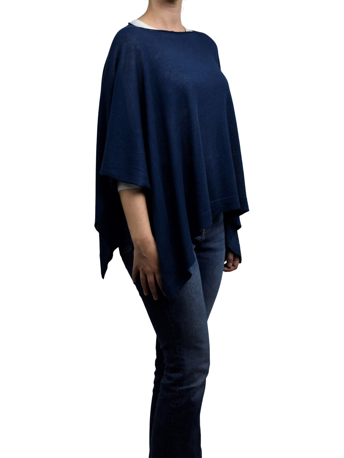 Cotton and cashmere poncho, colour Blue, view 3 | Dalle Piane Cashmere