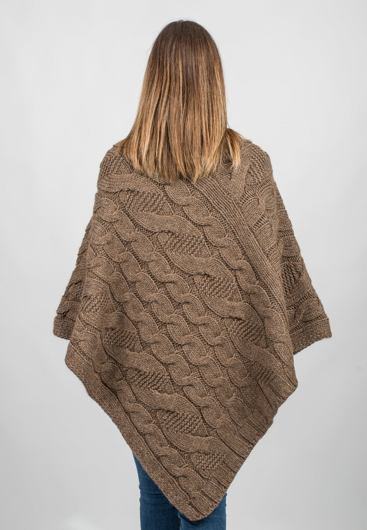 Cable-knit V-neck poncho, colour Mink, view 3 | Dalle Piane Cashmere