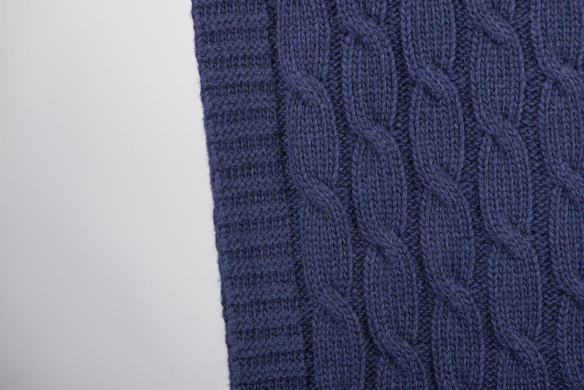 Cable-knit cashmere blend throw, colour Blue, view 2 | Dalle Piane Cashmere