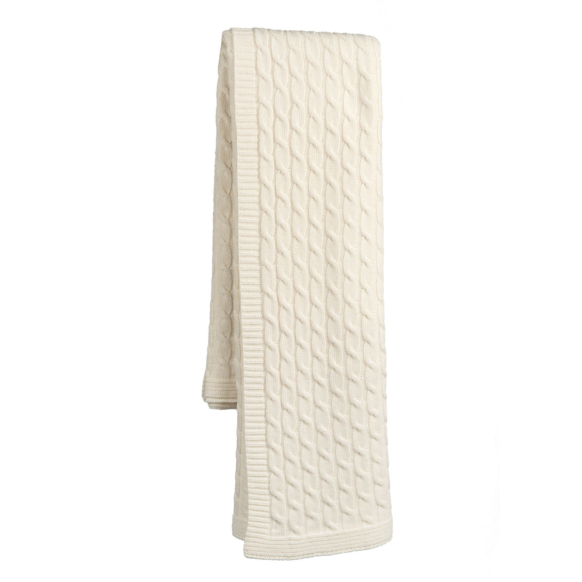 Cable-knit cashmere blend throw, colour Cream | Dalle Piane Cashmere
