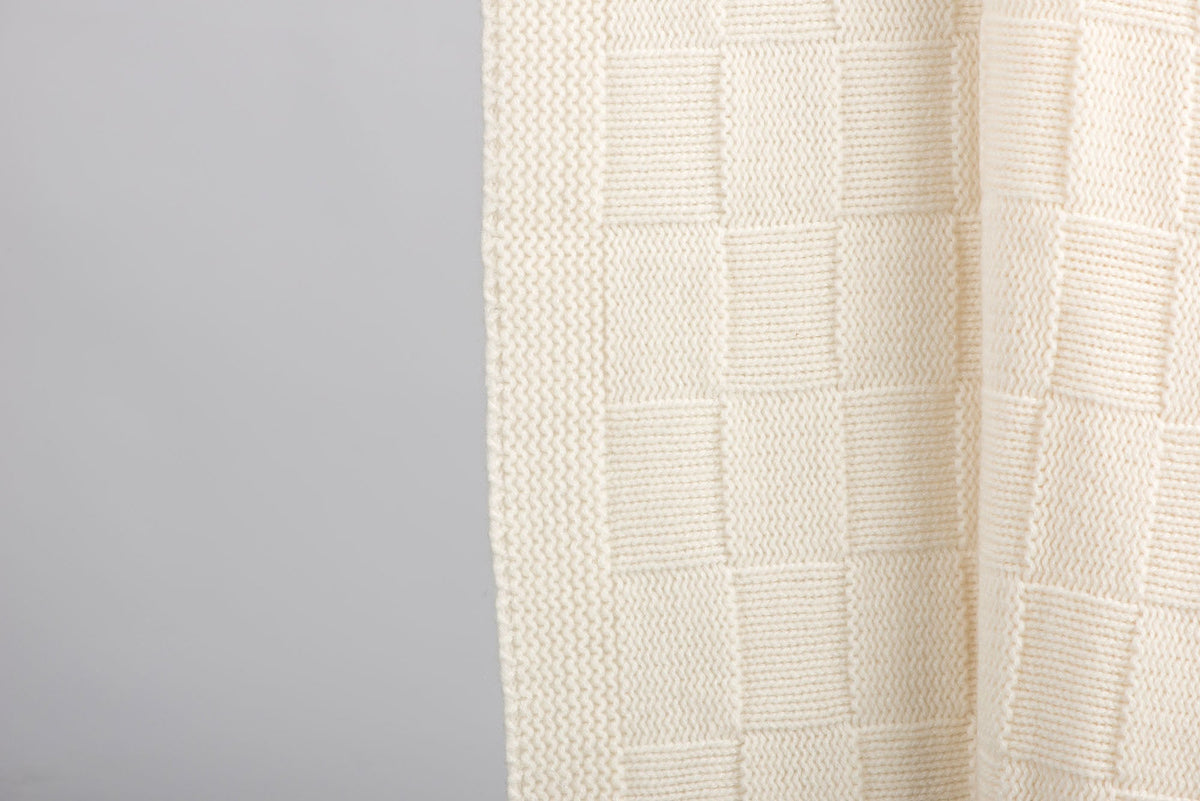 Checkerboard cashmere blend throw, colour Cream, view 2 | Dalle Piane Cashmere