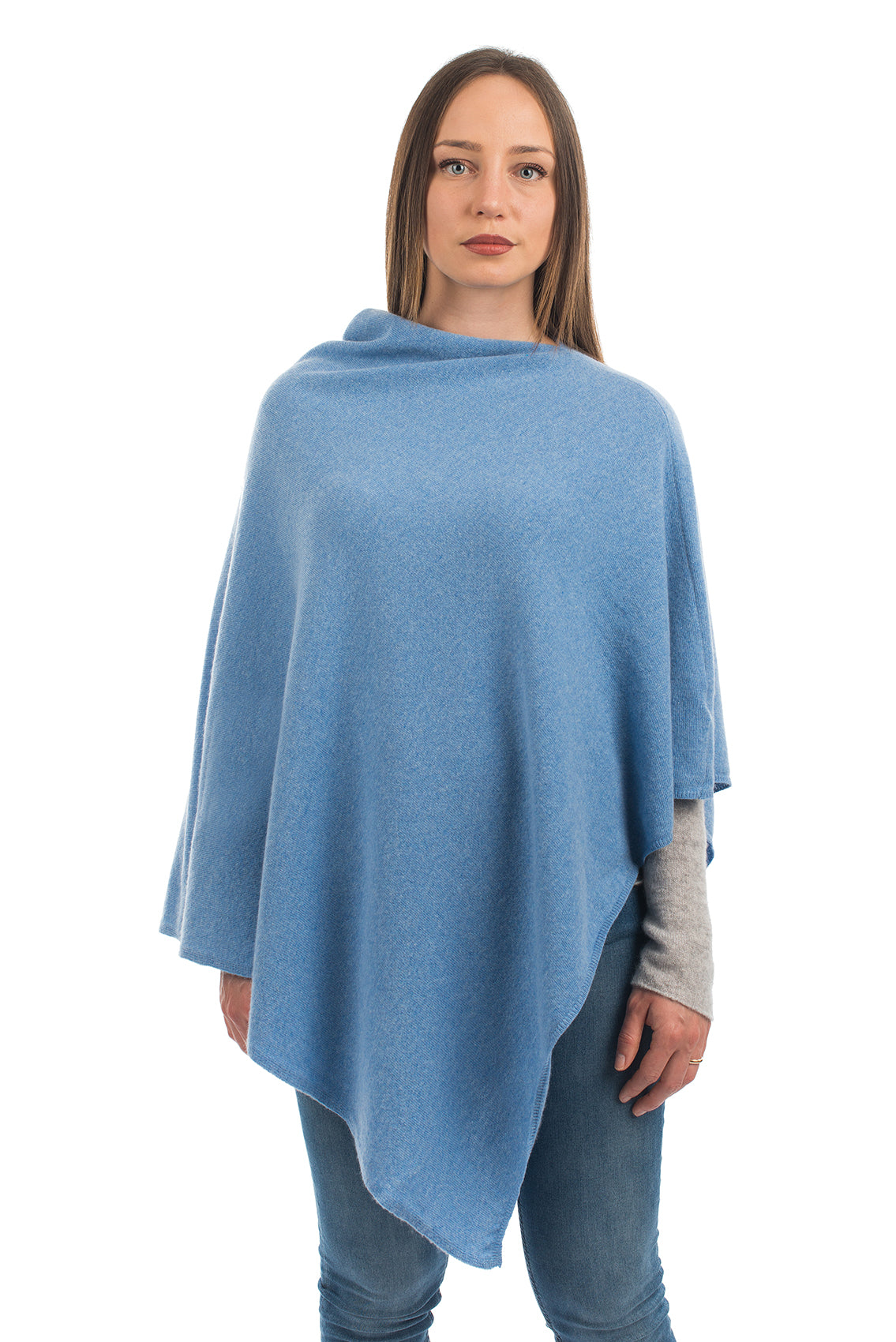Cashmere blend poncho, colour Light Blue | Dalle Piane Cashmere