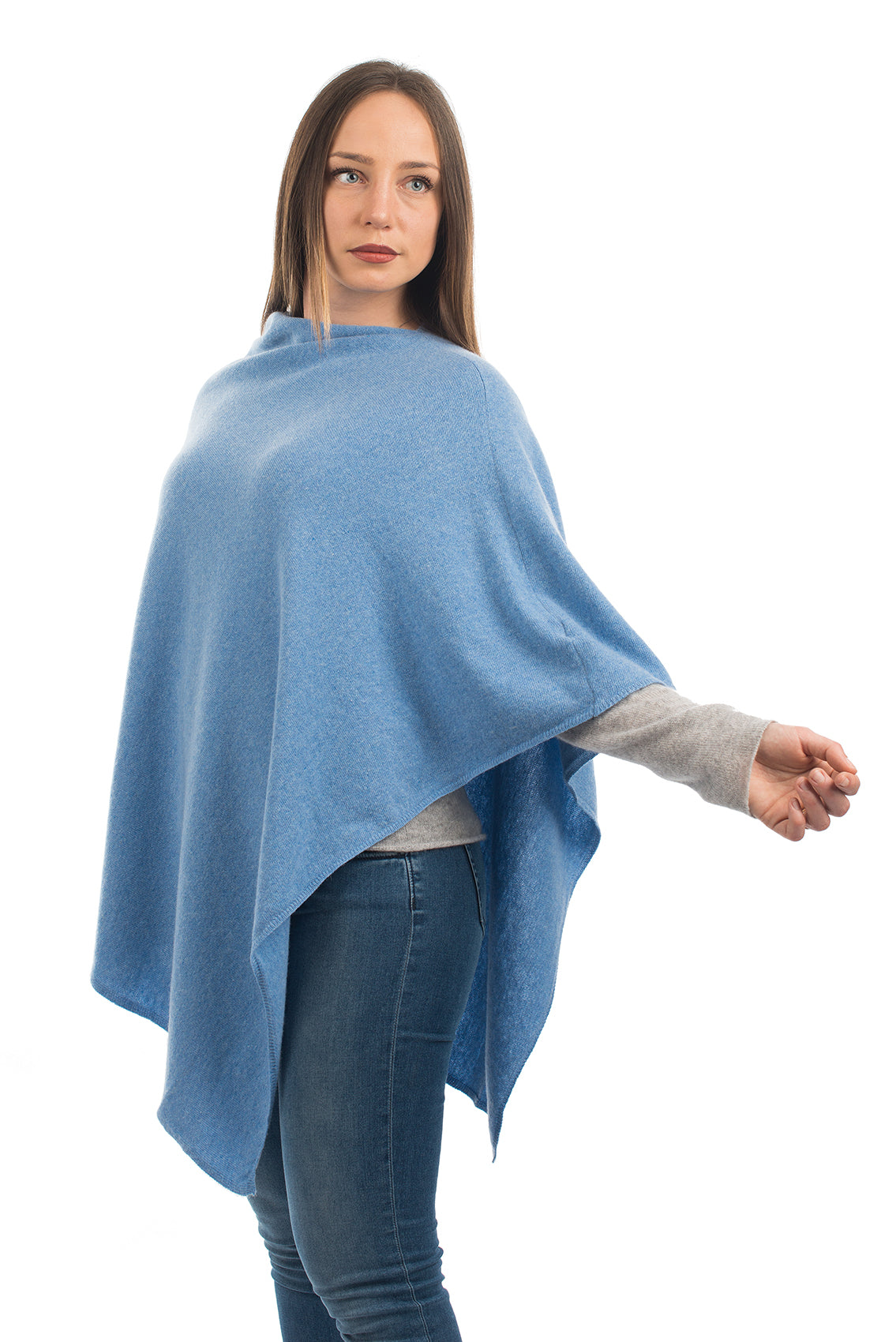 Cashmere blend poncho, colour Light Blue, view 2 | Dalle Piane Cashmere