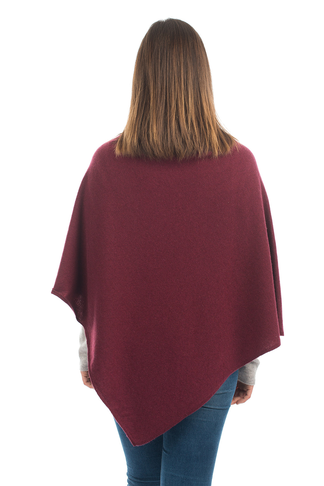 Cashmere blend poncho, colour Bordeaux, view 3 | Dalle Piane Cashmere