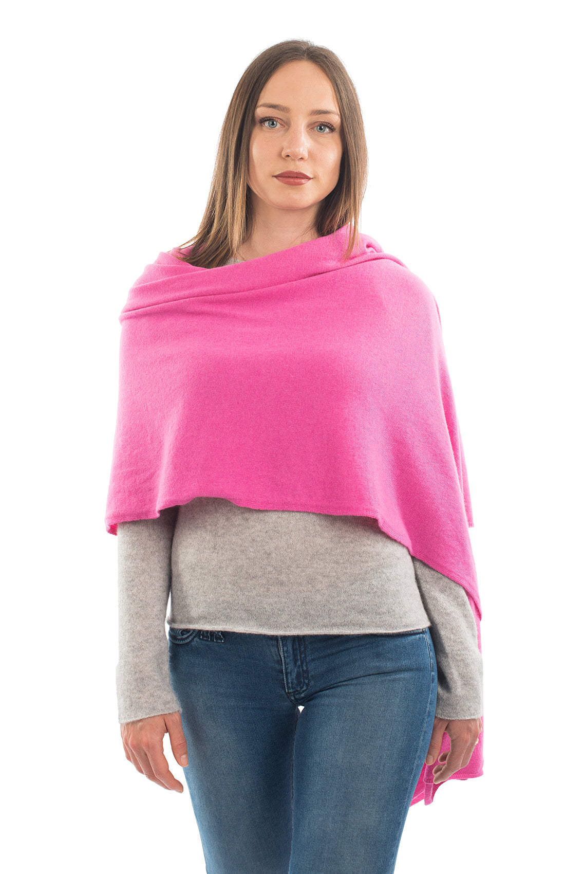 Women's cashmere blend wrap, colour Fuchsia, view 2 | Dalle Piane Cashmere