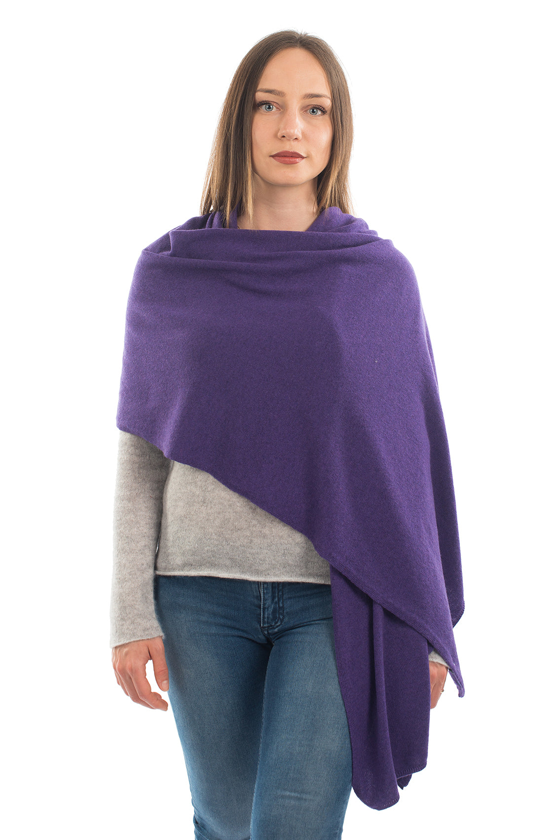 Women's cashmere blend wrap, colour Purple, view 2 | Dalle Piane Cashmere