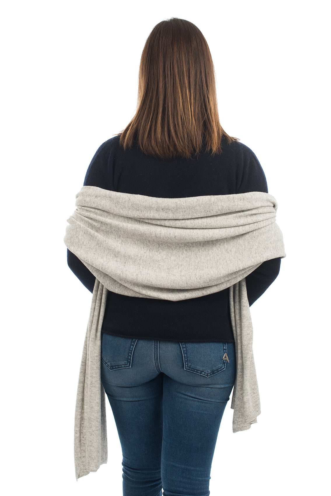 Women's cashmere blend wrap, colour Grey, view 3 | Dalle Piane Cashmere