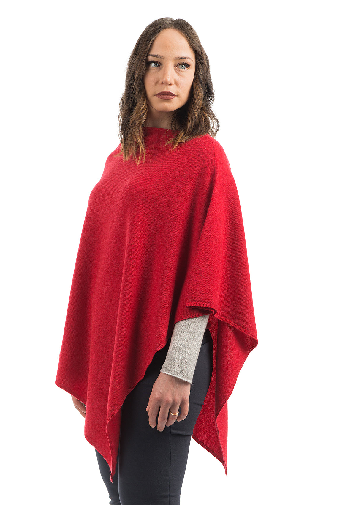 Cashmere blend poncho, colour Red, view 2 | Dalle Piane Cashmere