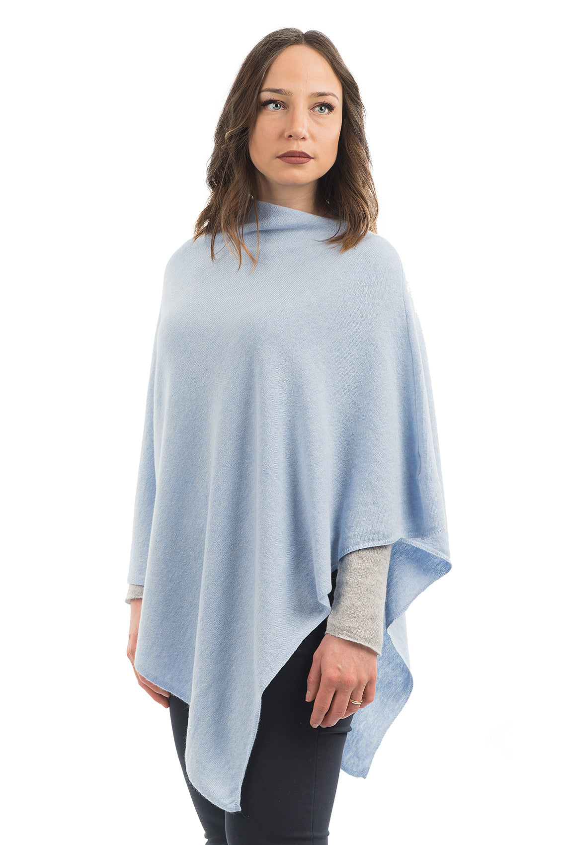 Cashmere blend poncho, colour Sky, view 2 | Dalle Piane Cashmere