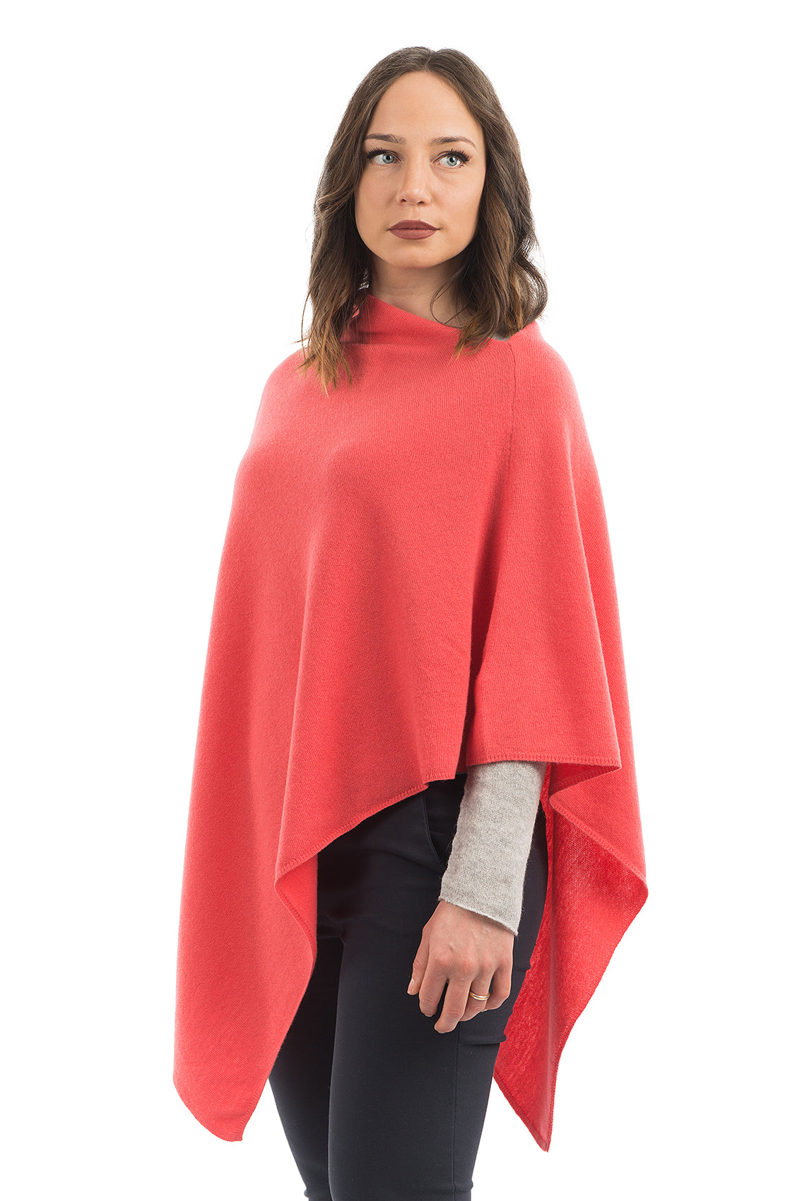 Cashmere blend poncho, colour Orange, view 2 | Dalle Piane Cashmere