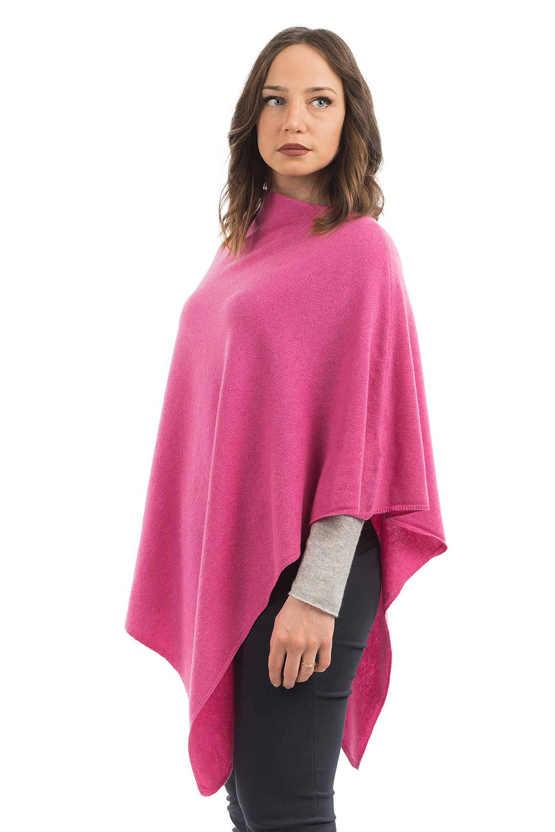 Cashmere blend poncho, colour Fuchsia, view 2 | Dalle Piane Cashmere