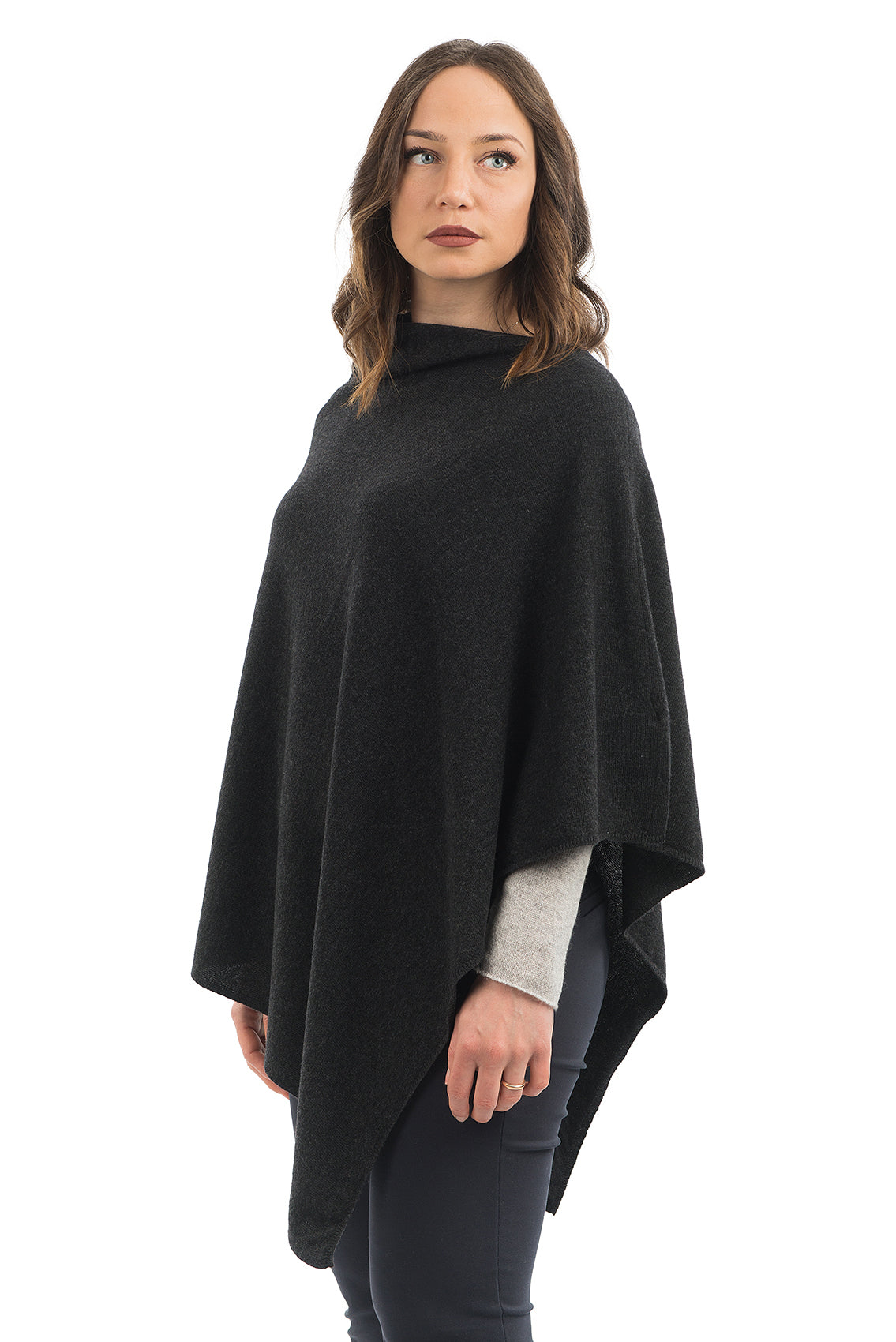 Cashmere blend poncho, colour Anthracite, view 2 | Dalle Piane Cashmere