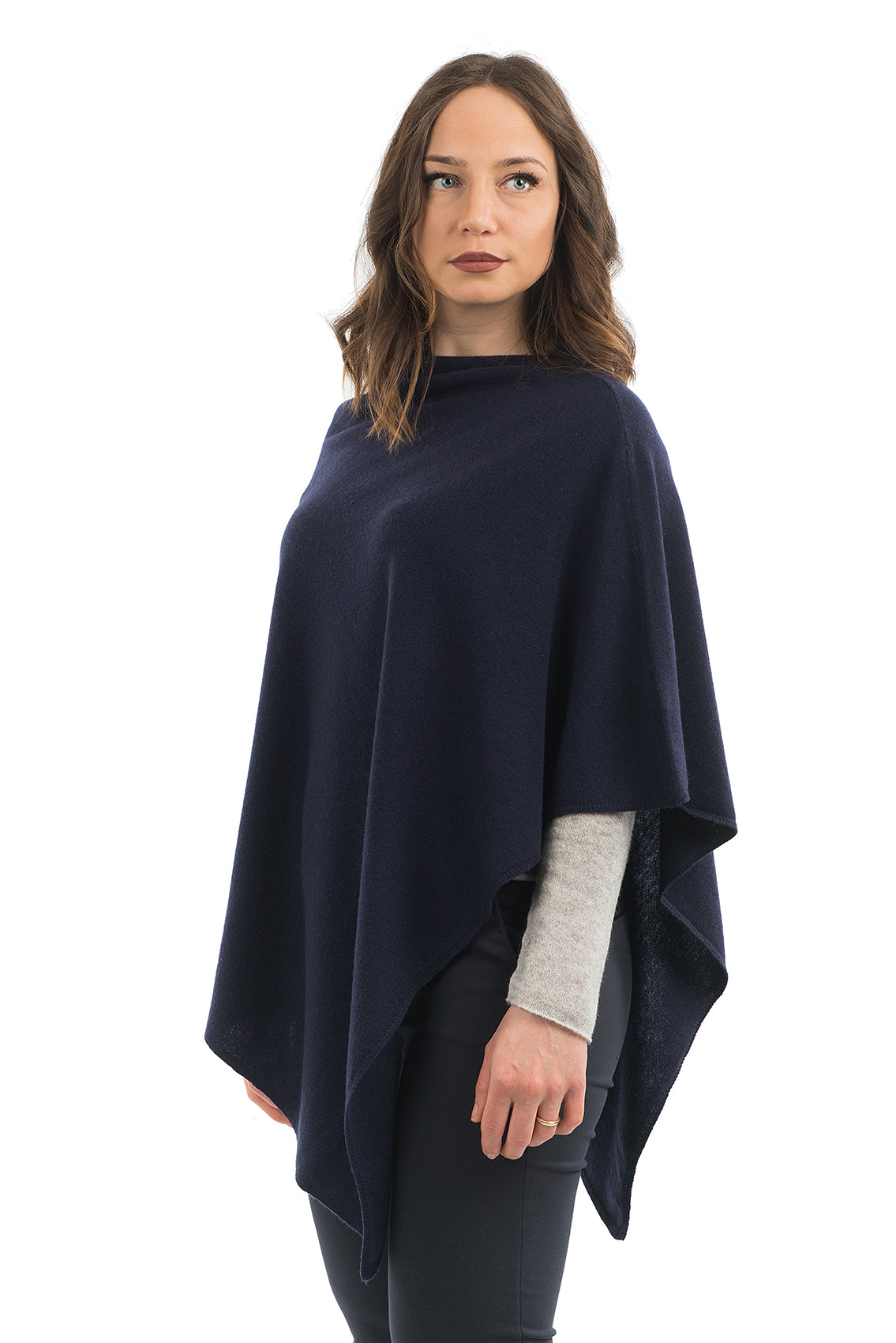 Cashmere blend poncho, colour Blue, view 2 | Dalle Piane Cashmere