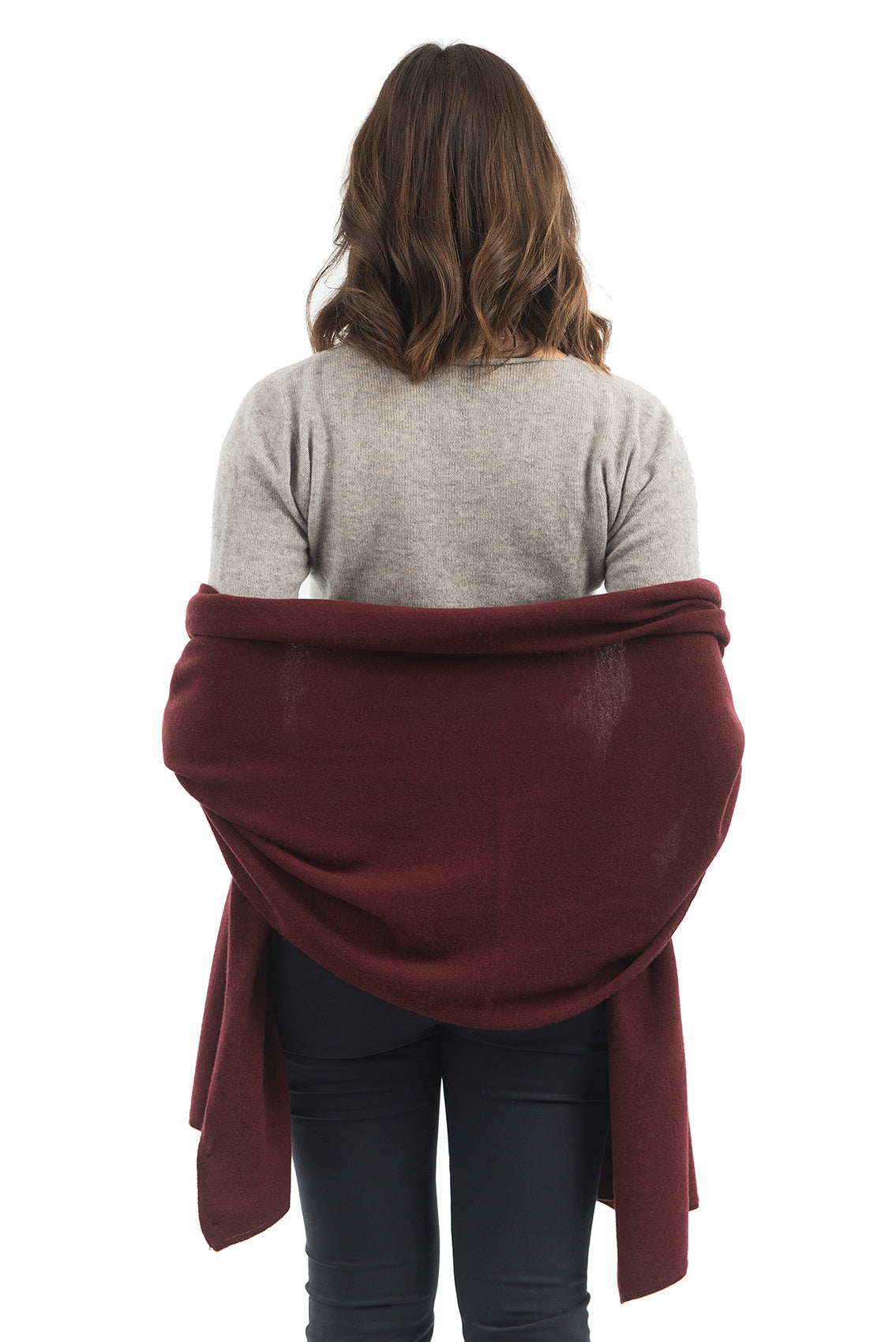 Women's cashmere blend wrap, colour Bordeaux, view 3 | Dalle Piane Cashmere