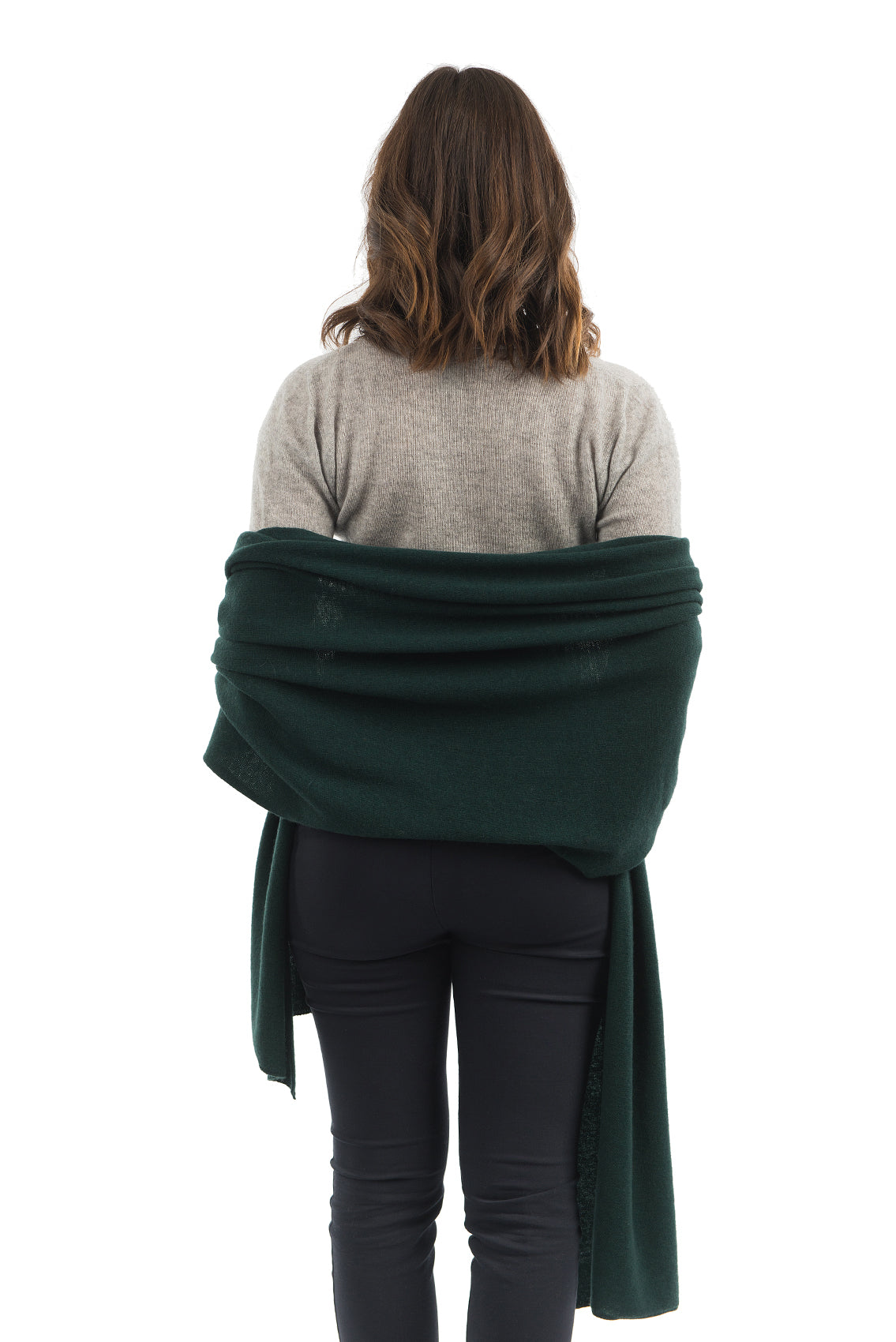 Women's cashmere blend wrap, colour Green, view 3 | Dalle Piane Cashmere