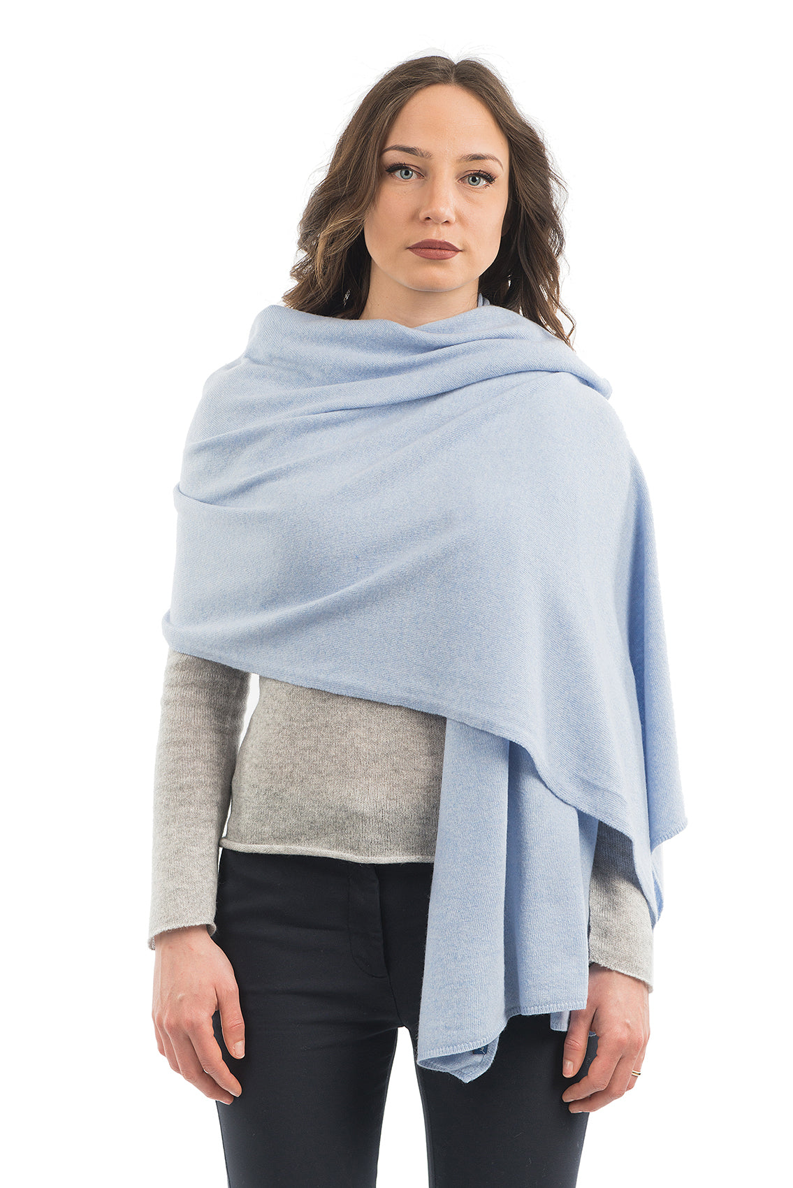 Women's cashmere blend wrap, colour Sky, view 2 | Dalle Piane Cashmere